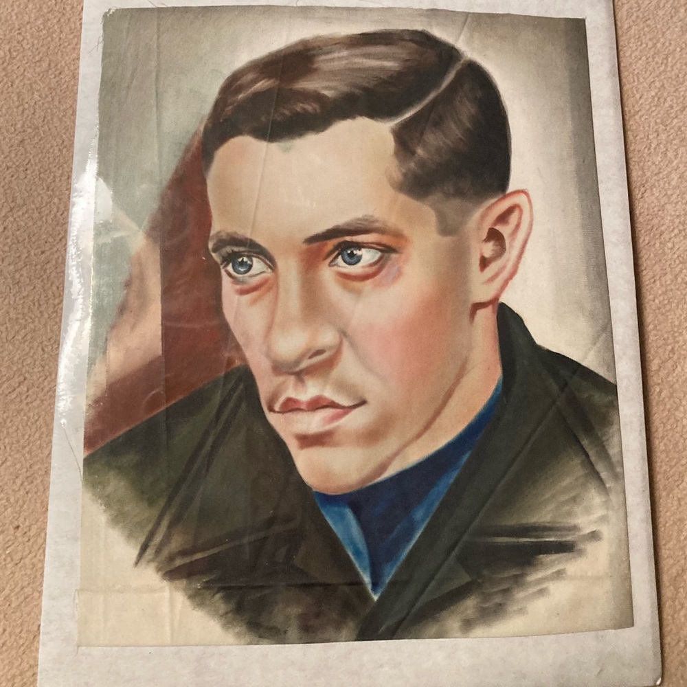 Vintage print of handsome brunette man,on thin canvas like material,great detail